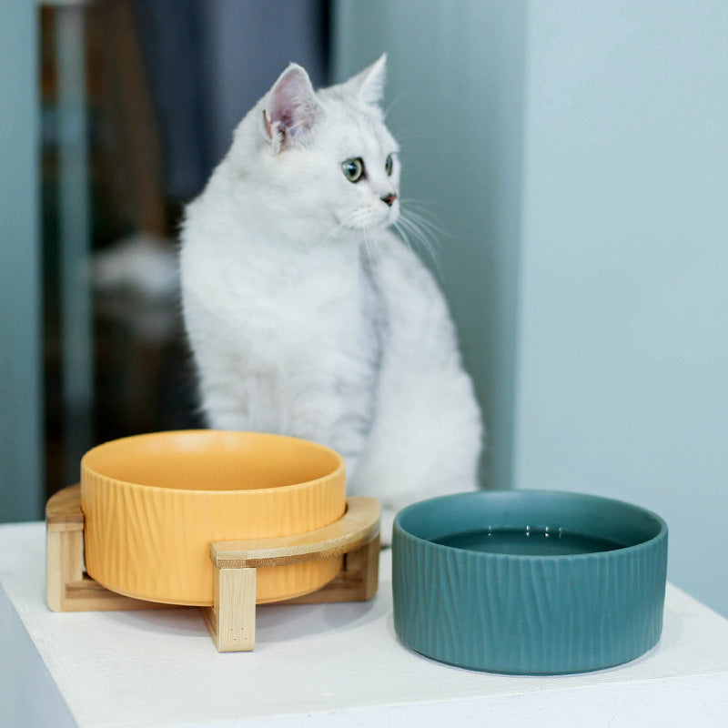 MIKA Ceramic Pet Bowls with Bamboo Stand
