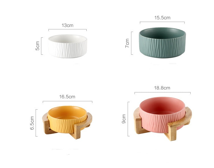 MIKA Ceramic Pet Bowls with Bamboo Stand