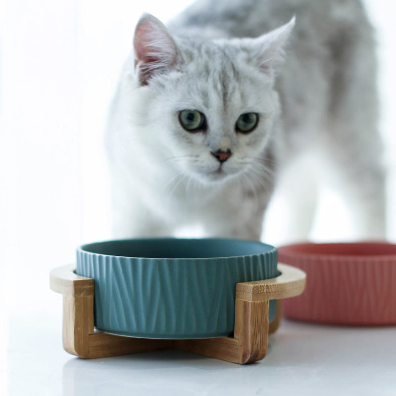 MIKA Ceramic Pet Bowls with Bamboo Stand