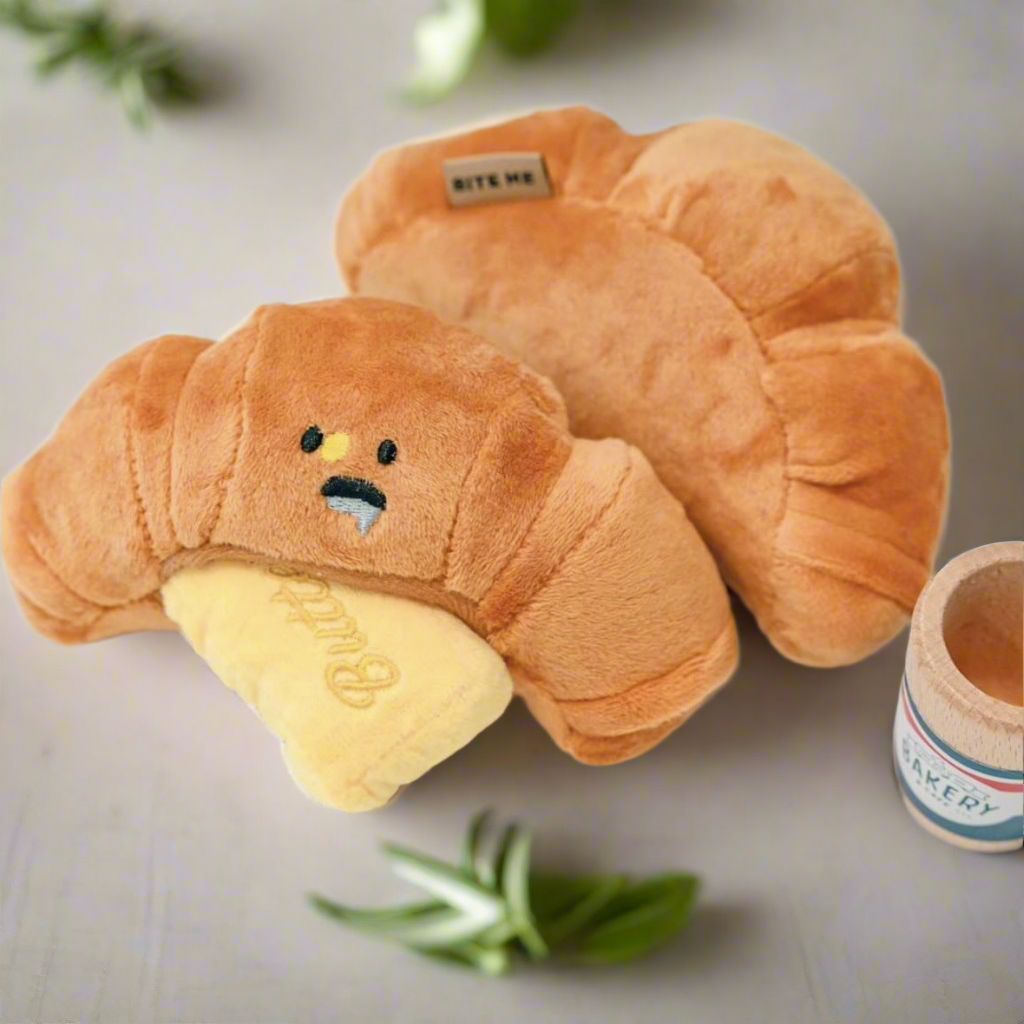 Croissant and Butter Plush Dog Toy with Squeaker