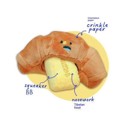 Croissant and Butter Plush Dog Toy with Squeaker