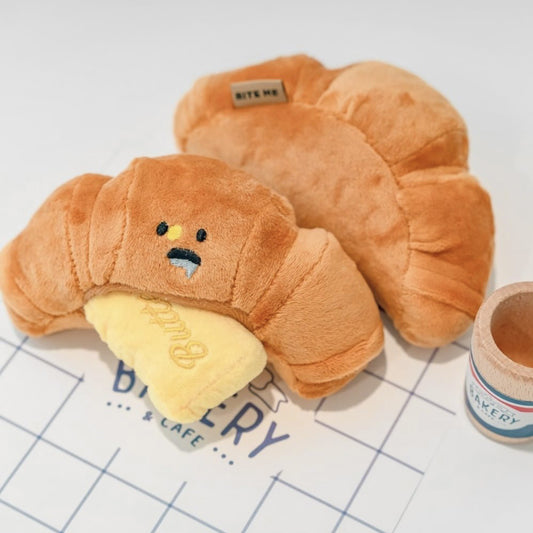 Croissant and Butter Plush Dog Toy with Squeaker